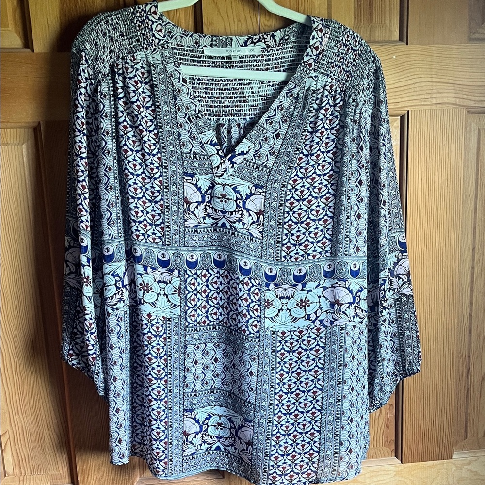 Fun 2 Fun Multicolor Patterned Blouse - Picture 4 of 6